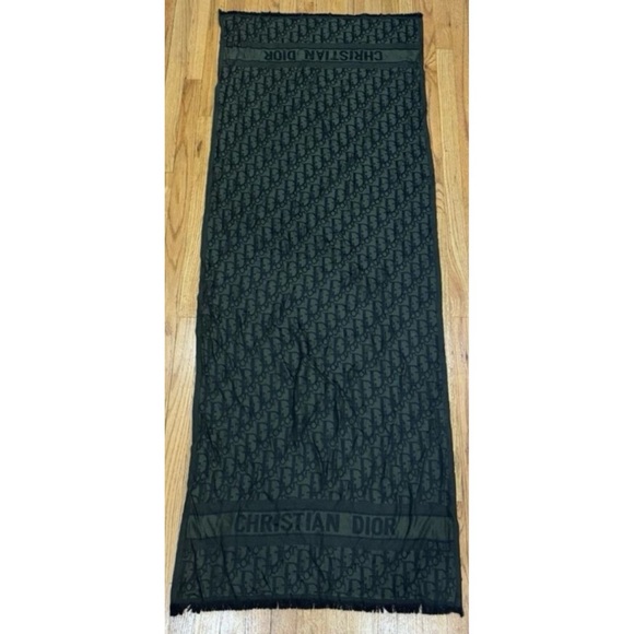 DIOR Cashmere Trotter Scarf Oblique Logo Print Black & Green - Picture 1 of 3
